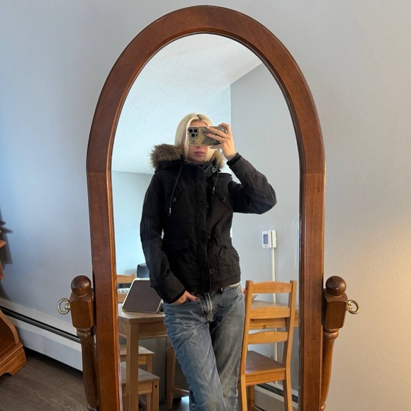 TNA Black Jacket with Faux Fur Hood - Picture 3 of 16